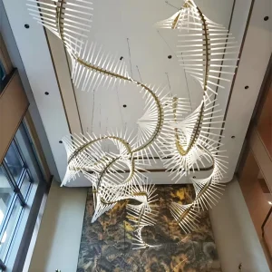 Modern Design Long Pendant Light Custom Indoor Hotel Villa Living Room Bar Decoration Metal Acrylic LED Chandelier