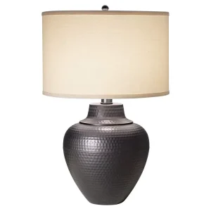 Modern Design Woven Linen Shade Hospitality Table Lamps Hammered Pot 2700K Soft Warm White Light Bedroom Use