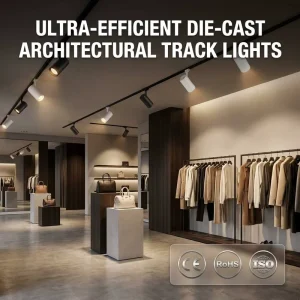 Modern Die Cast Aluminum COB LED Track Light High Power Architectural Spotlight Commercial Rail Lamp Black White