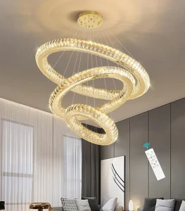 Modern Dimmable 3 Ring Chandelier Large Crystal Pendant Lights for High Ceilings Entryway Foyer Living Room