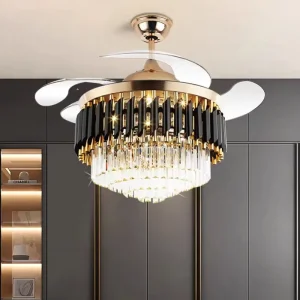 Modern Dimmable LED Ceiling Fan Light with Remote Control Crystal Chandelier Pendant Light Silent Motor for Home Dining Room