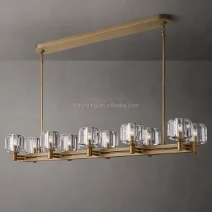 Modern Double Linear Crystal Chandelier Nordic Brass Pendant Light for Dining Room Kitchen Island