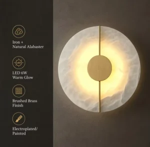 Modern Eclipse Alabaster Wall Sconce Artistic Natural Stone LED Wall Light Brushed Brass Indirect Lighting for Hotel and Villa