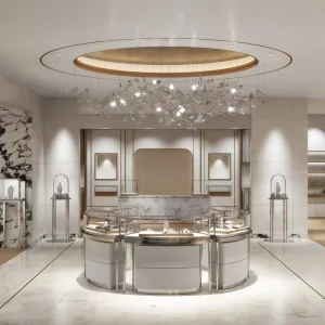 Modern Eco Friendly Heavy Duty Jewelry Display Showcase with LED Lighting and Custom Furniture for Retail Store Interior Design