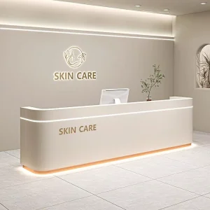 Modern Eco Friendly Heavy Duty LED Reception Counter Varnished Finish Customizable Dimensions for Beauty Salon Office Bar