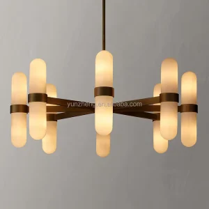Modern Elegant High End Copper Alabaster Chandelier Simple Pendant Lights for Living Room Dining Room