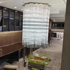 Modern Elegant Large Luxury Chrome Oval Crystal Chandelier Glass Pendant Lights Wireless Control Adjustable Height for Hotel