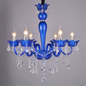 Modern European Crystal Pendant Light Blue Chandelier Style Decorative Focal Point for Mansion Entryway Dining Room Living Room