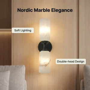 Modern European Design LED Dual Head Cloud Stone Wall Lamps Black Milky White Marble Bedroom 2700K Warm White