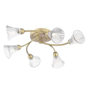 Modern G9 LED 6 Light Striped Trumpet Glass Shade Pendant AC Metal Base LED Ceiling Lamp for Living Room Bedroom Decorative Use