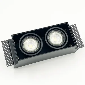 Modern GU10 LED Downlight for Living Room Black Double Head Grille Frameless Iron Body Recessed Downlight