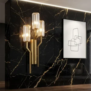 Modern Geometric 3 Light Gold Crystal Wall Sconce Faceted Glass Cylinder Shade Wall Lamp Bedroom Living Room Hallway Decor