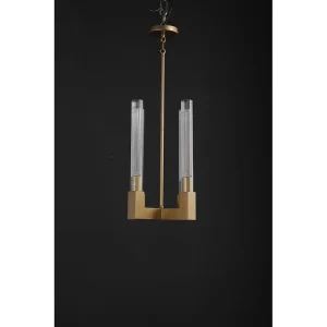 Modern Geometric Brass Pendant Light Crystal Cylinder 2700K Soft Warm White Energy Saving LED Chandelier Minimalist U Shape