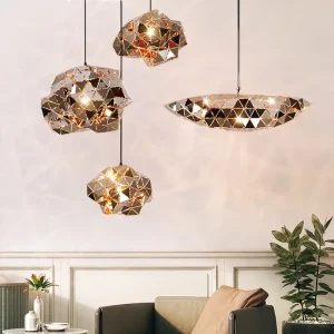 Modern Geometric Faceted Chrome Crystal Pendant Light Set Irregular Orb Chandelier for Living Room Dining Hotel Villa Custom