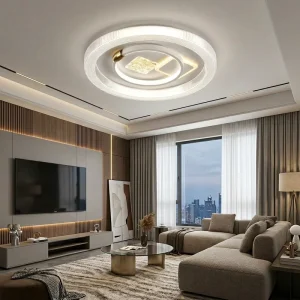 Modern Geometric LED Ceiling Light Round Textured Frame Square Center Flush Mount Lamp for Luxury Living Room Bedroom Decor