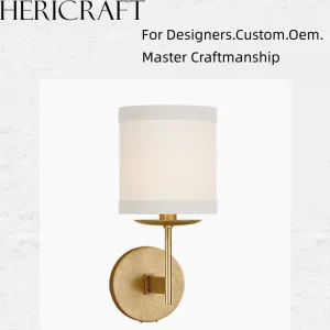Modern Gilded Iron Small Wall Sconce Cylindrical Linen Shade Bedroom Bedside Brass Wall Lamp for Hotel Villa Interior Lighting