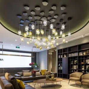 Modern Glass Chandelier Light Glass Stone Pendant Lamp Large Hanging Lamp Villa Stairs Restaurant Living Room Pendant Light