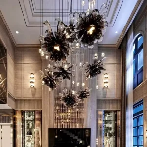 Modern Glass Flower Chandelier Pendant Light for Hotel Lobby Villa Loft Staircase