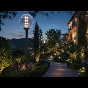 Modern Glass Globe Outdoor Light Waterproof Garden Pathway Lamp for Patio Yard Villa Landscape Decoration