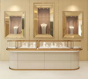 Modern Glass Mirror Jewelry Store Cabinet LED Light Custom Display Cabinet for Mall Displays Furniture