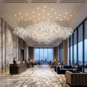 Modern Glass Stone Stainless Steel Chandelier Indoor Pendant Lamp Living Room Hotel Lobby Decoration Chandelier