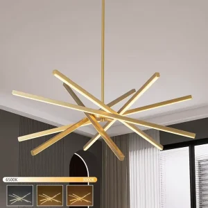 Modern Gold Chandelier Light Fixtures LED 6 Lights Home Office Linear Chandeliers Pendant Lights Adjustable Height Middle Size