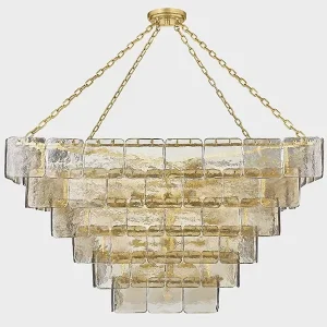 Modern Gold Chandelier Luxury Rectangle Glass Ceiling Pendant Lights Adjustable Height LED Hanging Lighting Villa Living Room