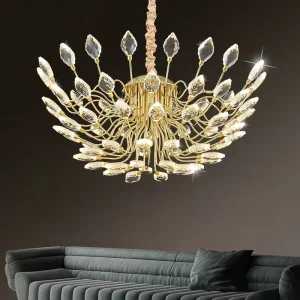 Modern Gold Crystal Chandelier Design Hanging Pendant Light Fixture for Living Room Dining Room Hotel
