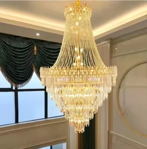 Modern Gold Crystal Chandelier Hanging Ceiling Pendant Light for Living Room Staircase Indoor LED Lamp