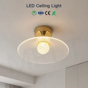 Modern Gold LED Ceiling Lamp Crystal Ball 3 Color Light OEM ODM Custom Factory for Bedroom Living Room Hotel Library