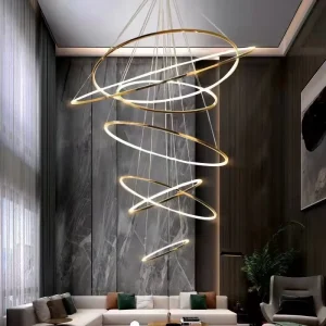 Modern Gold LED Pendant Light 3 Color Temperature Iron Aluminum Chandelier for Hotel Lobby Shopping Mall Luxury Hanging Lamp