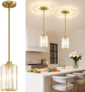 Modern Gold Linear Pendant Light Clear Glass Globe Chandelier Hanging Fixture for Kitchen Island Dining Room Interior Decor