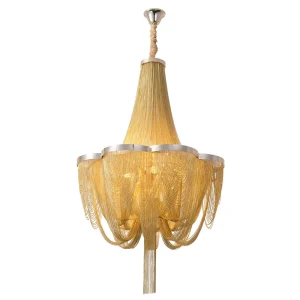 Modern Gold & Silver Chain Chandelier Luxury Ceiling Pendant Light with Metallic Accents