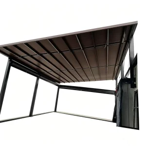 Modern Gray Aluminum Retractable Patio Canopy LED Lights Heavy Duty Outdoor Wall Mounted Awning Motorized Electric Manual