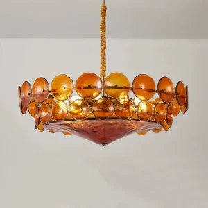 Modern Green Concave Glass Chandelier Hanging Pendant Light for Hotel Living Room Green Texture Lighting
