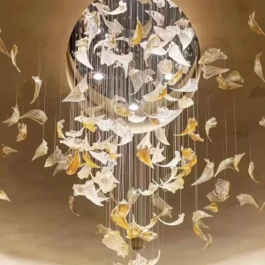 Modern Hand Blown Glass Chandelier Gold Leaf Pendant Light for Hotel Villa Dining Room Luxury Adjustable Ceiling Lighting