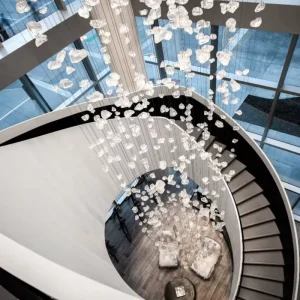 Modern Handmade Stone Glass Pendant Lights for High Ceiling Hotel Stairs Villa Large Long Chandeliers