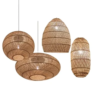 Modern Handmade Wicker Rattan Bamboo Wooden Shade Hanging Ceiling Lamp Retro Lighting for Home Woven Chandelier Pendant Light