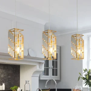 Modern Hanging Fixtures Golden Crystal Mini Chandelier Pendant Light for Kitchen Island Dining Room