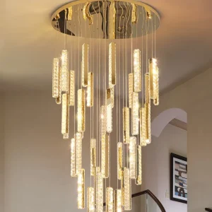 Modern Hanging K9 Decoration Square Heads Raindrop Pendant Light Crystal Chandelier with Spot LED Lights