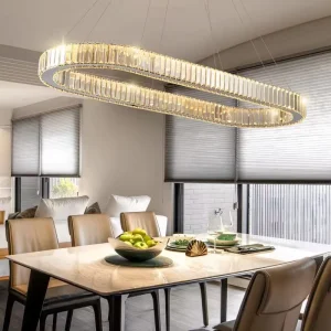 Modern Hanging Lighting Circle Rings Pendant Light Ceiling Gold LED Crystal Chandelier