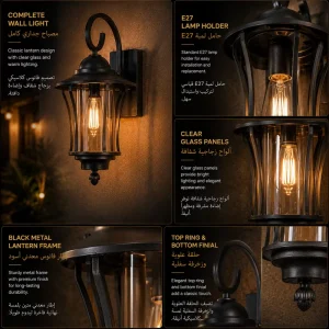 Modern Heritage Outdoor Wall Lantern with Scroll Arm for Villa Entrances