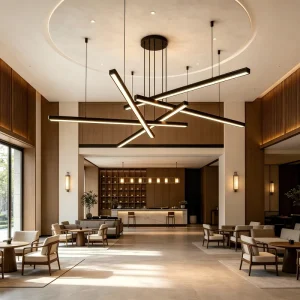 Modern Hexagon Linear Pendant Light LED Kitchen Bar Dining Room Chandelier with Remote Control Showroom Display