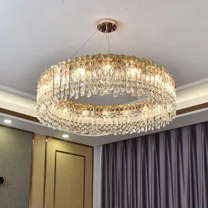 Modern Home Decor Design Chandelier Luxury Circular Ring Crystal Metal Lights Pendant Lamp