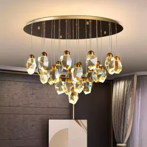 Modern Home Decoration Luxury Meteorite Crystal Chandelier Stair Pendant Lamp Living Room LED Pendant Lights Interior Lighting