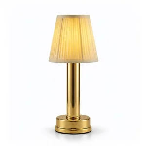 Modern Homes Hospitality Rechargeable Lighting Lampada Da Tavolo Cordless LED Table Lamp with Pleated Fabric Shade