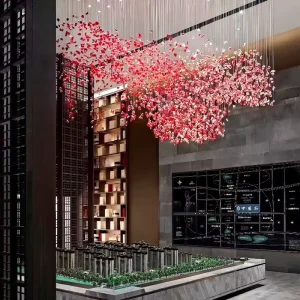 Modern Hotel Club Banquet Hall Villa Decoration Pendant Light Custom Large LED Glass Chandelier for High Ceilings
