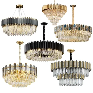 Modern Hotel Golden Indoor Iron Crystal Ceiling Chandelier Hanging Home Decor Lustre Luxury Crystal Pendant Lamp Light