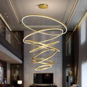 Modern Hotel Lobby Round Ring Led Chandelier for Living Room Villa Stairs Loft Aluminum Ring Circle Pendant Light