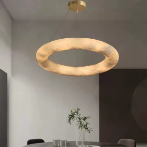 Modern Indoor Adjustable Height LED Pendant Light Alabaster Chandelier Marble Finish